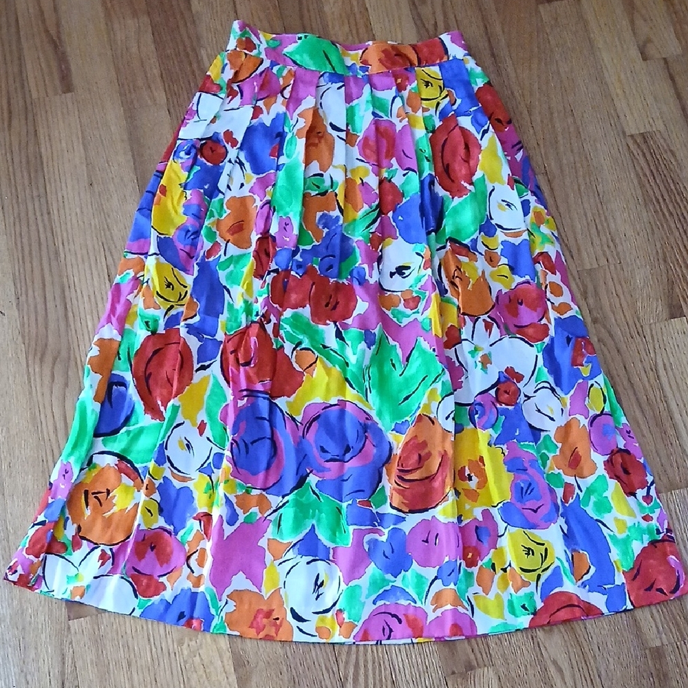 Leslie Fay Vintage Floral Skirt Pleated With Pockets ■ Size 6